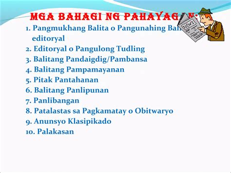 Mga Bahagi NG Pahayagan .